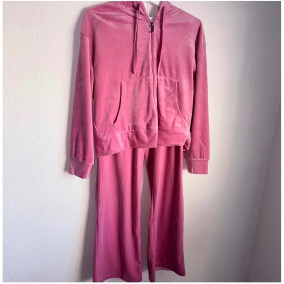 Juicy Couture Pink Velour Tracksuit Hoodie & Pant Set Y2K Glitter Logo New large - Picture 6 of 11